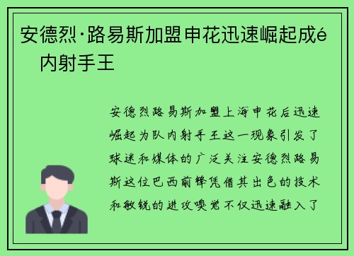 安德烈·路易斯加盟申花迅速崛起成队内射手王
